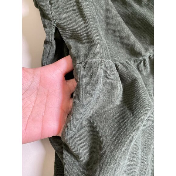 Lucky Brand Green Corduroy Tiered Long Sleeve Dress Women's Size Medium Solid - Picture 7 of 16